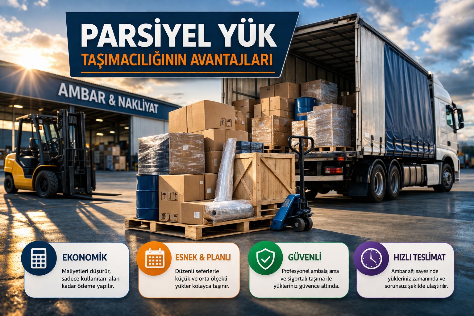 Parsiyel yük taşımacılığı ile ambar nakliye hizmeti sunan lojistik sistemi